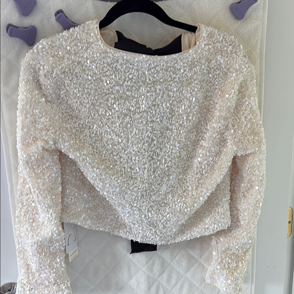 White Sequin Crop Blouse